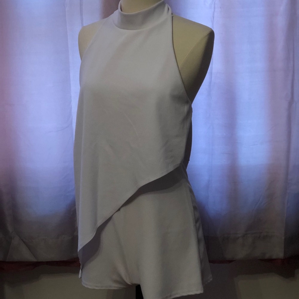 PrettyLittleThing White Crepe Drape Romper